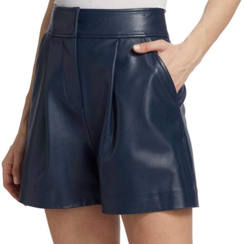Veronica Beard Vegan Leather Navy Blue Shorts